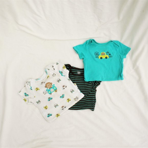 24Mo Boy Set 3-Piece Monkey Car Bodysuit Cute Carters Baby Onesie Short Sleeved - Picture 8 of 11